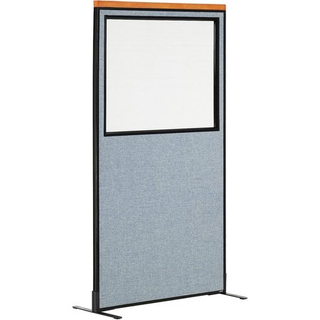 GLOBAL INDUSTRIAL 36-1/4W x 97-1/2H Deluxe Freestanding Office Partition Panel with Partial Window, Blue 695792WFBL